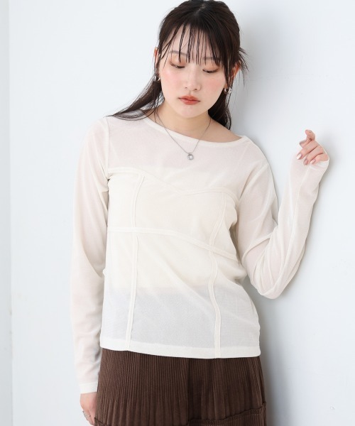 Bab(バブ)の「シアーベロアビスチェドッキングプルオーバー(Tシャツ/カットソー・レディース・ブラック/グレー/ブラウン/オフホワイト・M)」の13枚目の写真