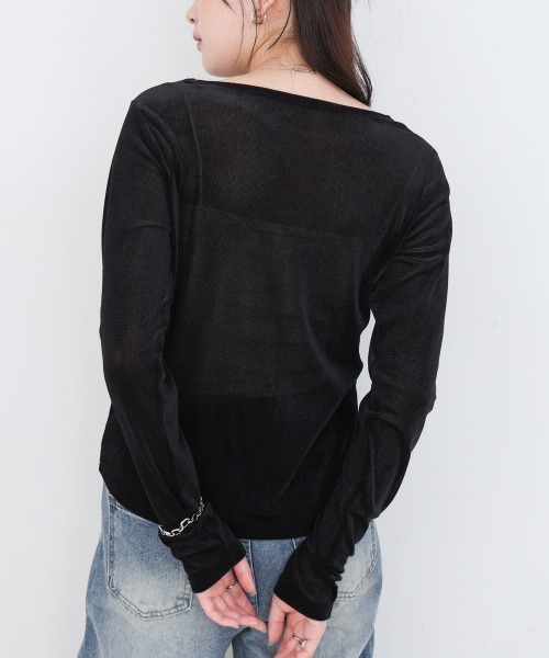 Bab(バブ)の「シアーベロアビスチェドッキングプルオーバー(Tシャツ/カットソー・レディース・ブラック/グレー/ブラウン/オフホワイト・M)」の7枚目の写真