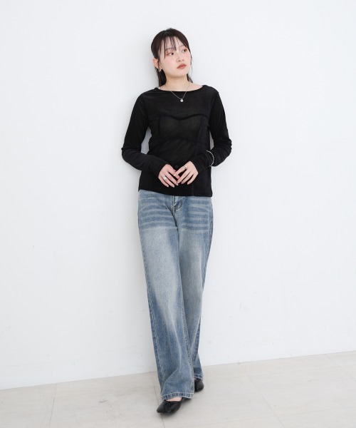 Bab(バブ)の「シアーベロアビスチェドッキングプルオーバー(Tシャツ/カットソー・レディース・ブラック/グレー/ブラウン/オフホワイト・M)」の10枚目の写真