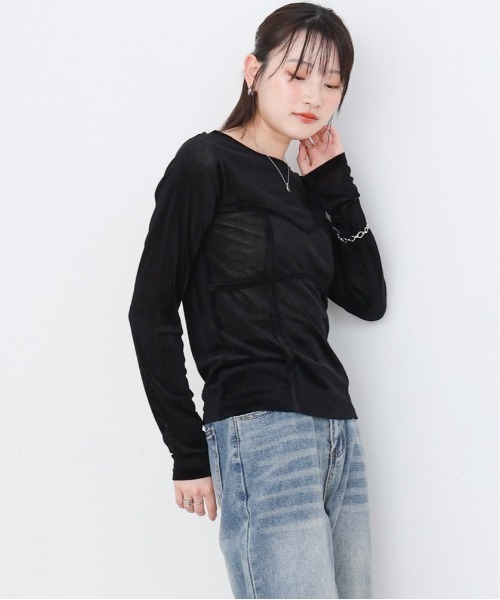 Bab(バブ)の「シアーベロアビスチェドッキングプルオーバー(Tシャツ/カットソー・レディース・ブラック/グレー/ブラウン/オフホワイト・M)」の11枚目の写真