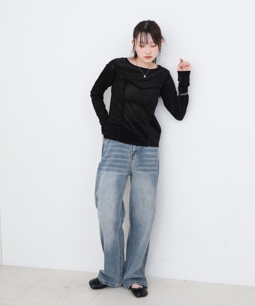 Bab(バブ)の「シアーベロアビスチェドッキングプルオーバー(Tシャツ/カットソー・レディース・ブラック/グレー/ブラウン/オフホワイト・M)」の12枚目の写真
