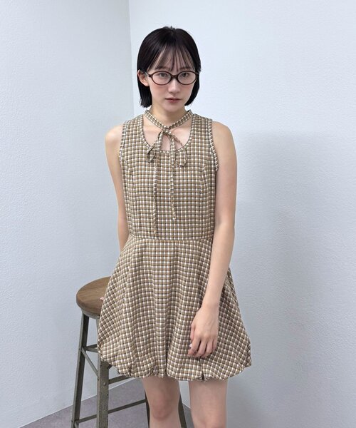 mline（エムライン）の「[mline]チェックチョーカー ミニワンピ（ワンピース・レディース・ブラック/ブラウン・1/2）」の13枚目の写真