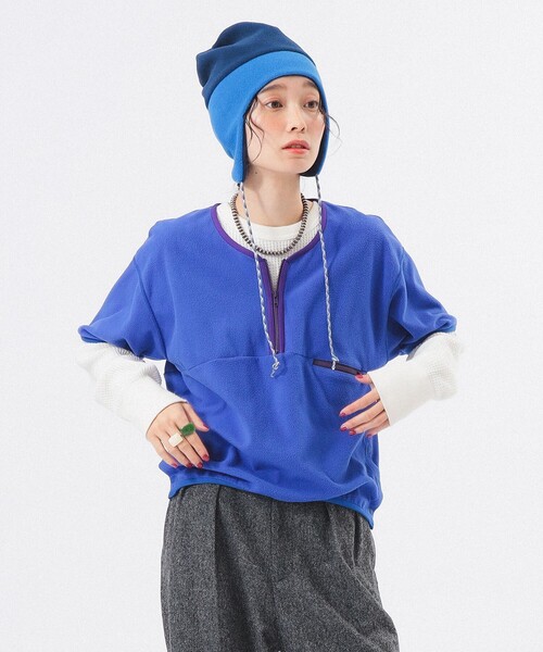 BEAMS BOY（ビームスボーイ）の「【2/5再値下げ】フリース ハーフジップ ショートスリーブ（その他トップス・レディース・ブラック/ブルー・ONE SIZE）」の3枚目の写真