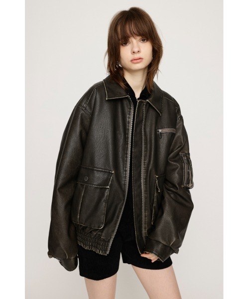 SLY スライ　VINTAGE F／LEATHER CROP ブルゾン VINTAGE F/LEATHER CROP BZ ヴィンテージ フェイクレザー