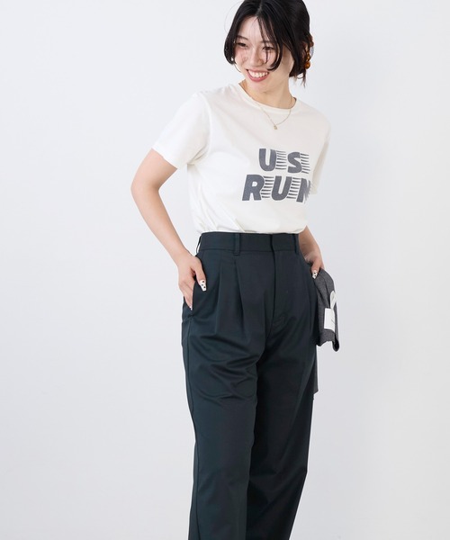 REMI RELIEF（レミレリーフ）の「【REMI RELIEF】別注- "US RUN"SP加工ロゴT-shirt（Tシャツ/カットソー・レディース・ブラック/オフホワイト・FREE）」の7枚目の写真