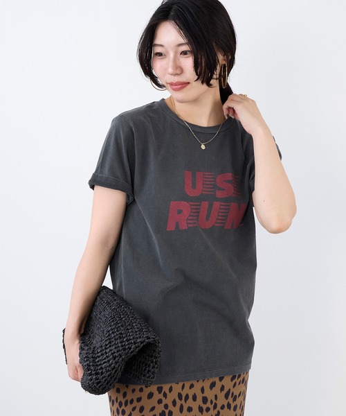 REMI RELIEF（レミレリーフ）の「【REMI RELIEF】別注- "US RUN"SP加工ロゴT-shirt（Tシャツ/カットソー・レディース・ブラック/オフホワイト・FREE）」の15枚目の写真
