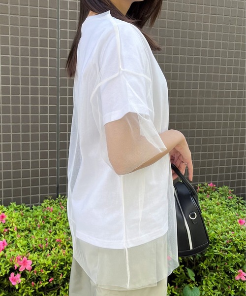 &soiree(アンドソワレ)の「ロゴT×チュールT コンパクトアンサンブル(Tシャツ/カットソー・レディース・ブラック/オフホワイト・FREE)」の4枚目の写真