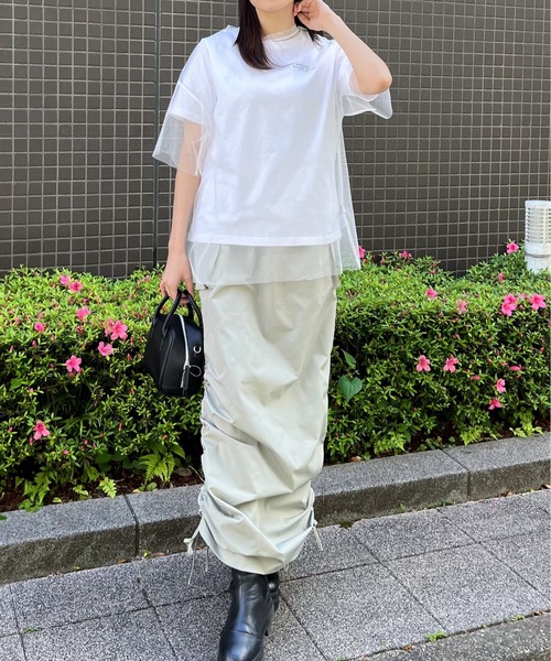 &soiree(アンドソワレ)の「ロゴT×チュールT コンパクトアンサンブル(Tシャツ/カットソー・レディース・ブラック/オフホワイト・FREE)」の6枚目の写真