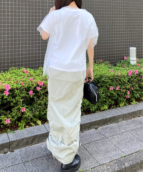 &soiree(アンドソワレ)の「ロゴT×チュールT コンパクトアンサンブル(Tシャツ/カットソー・レディース・ブラック/オフホワイト・FREE)」の8枚目の写真