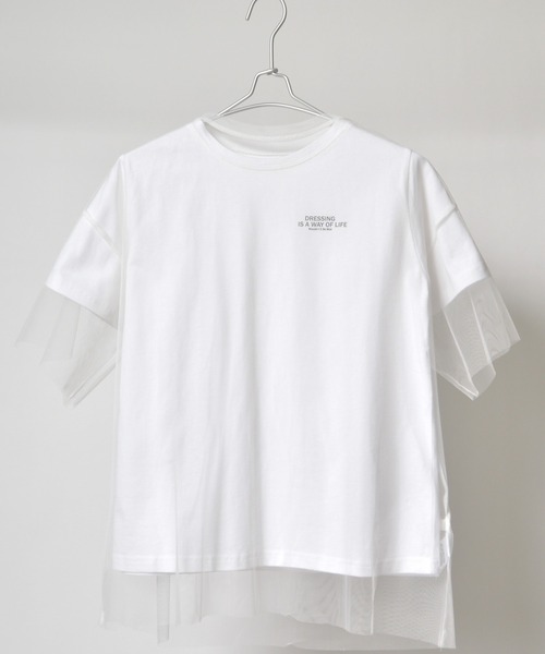&soiree(アンドソワレ)の「ロゴT×チュールT コンパクトアンサンブル(Tシャツ/カットソー・レディース・ブラック/オフホワイト・FREE)」の12枚目の写真