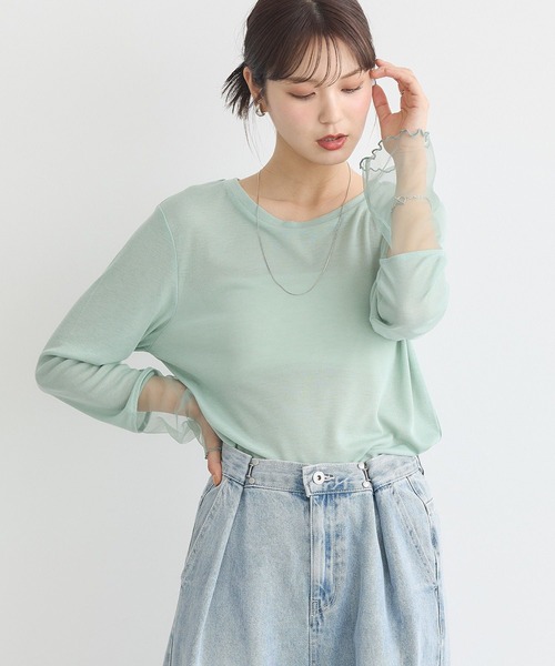 earth music&ecology（アースミュージックアンドエコロジー）の「シアースリーブプルオーバー（Tシャツ/カットソー・レディース・オフホワイト/ラベンダー/ブラック/ライトグリーン・FREE）」の21枚目の写真