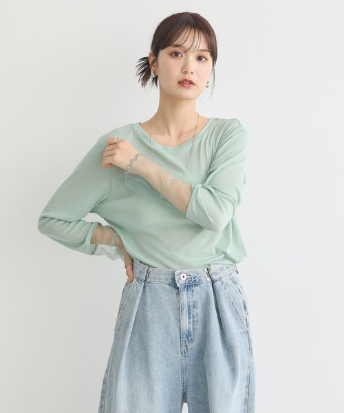 earth music&ecology（アースミュージックアンドエコロジー）の「シアースリーブプルオーバー（Tシャツ/カットソー・レディース・オフホワイト/ラベンダー/ブラック/ライトグリーン・FREE）」の19枚目の写真