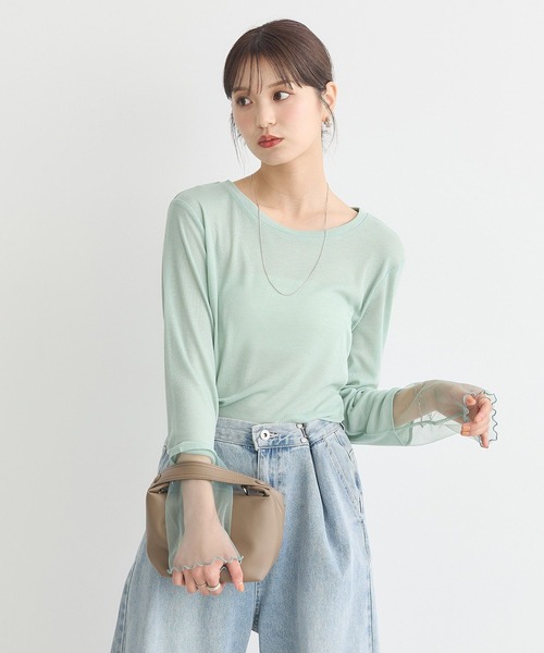 earth music&ecology（アースミュージックアンドエコロジー）の「シアースリーブプルオーバー（Tシャツ/カットソー・レディース・オフホワイト/ラベンダー/ブラック/ライトグリーン・FREE）」の20枚目の写真