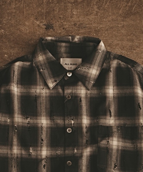 セール】ダメージ加工 チェックシャツ（シャツ/ブラウス）｜ALL RUNS
