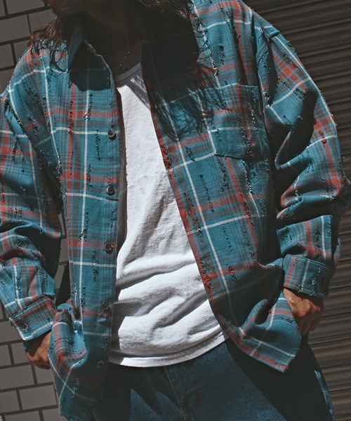 セール】ダメージ加工 チェックシャツ（シャツ/ブラウス）｜ALL