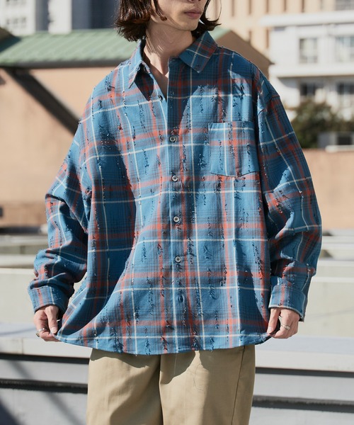 連休価格 PRADA 青 チェック柄 長袖ドレスシャツ サイズ40 PRADA 青