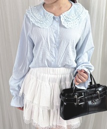 AD2001 archive 丸襟スパンコール半袖ブラウス 白 AD2001 archive 丸襟スパンコール半袖ブラウス 白 AD2023