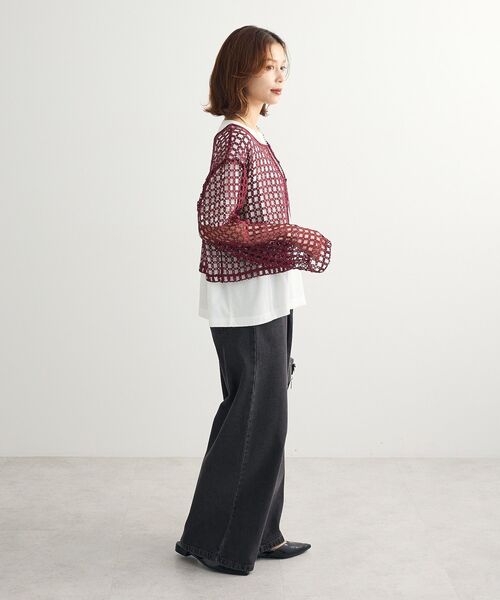 Sugar spoon（シュガースプーン）の「・SUGAR SPOON 2wayフラワーメッシュカーデ（カーディガン/ボレロ・レディース・アイボリー/ブラック/ボルドー/グリーン・FREE）」の6枚目の写真