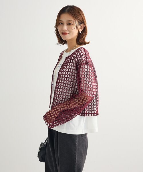 Sugar spoon（シュガースプーン）の「・SUGAR SPOON 2wayフラワーメッシュカーデ（カーディガン/ボレロ・レディース・アイボリー/ブラック/ボルドー/グリーン・FREE）」の8枚目の写真