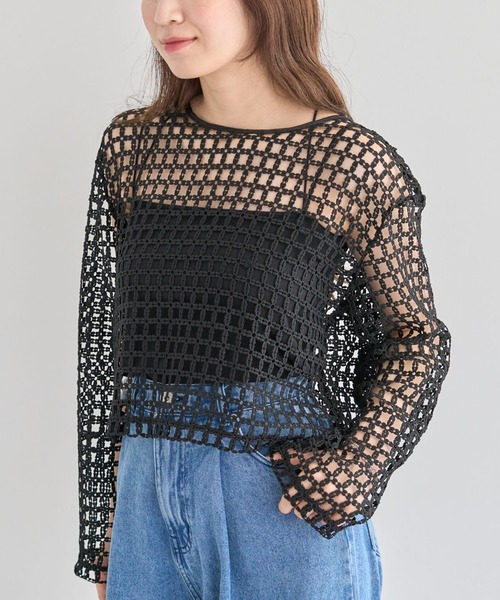 Sugar spoon（シュガースプーン）の「・SUGAR SPOON 2wayフラワーメッシュカーデ（カーディガン/ボレロ・レディース・アイボリー/ブラック/ボルドー/グリーン・FREE）」の2枚目の写真