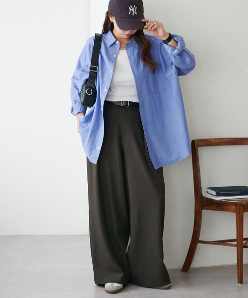 DISCOAT（ディスコート）の「【ユニセックス】カルゼタックワイドパンツ（スラックス・レディース・グレイッシュベージュ/ダークブラウン・MEDIUM/LARGE）」の7枚目の写真