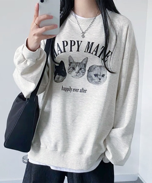Lace Ladies（レースレディース）の「キャット プリント オーバーサイズ スウェット プルオーバー（スウェット・レディース・グレー/ブラック・M/XL）」の2枚目の写真