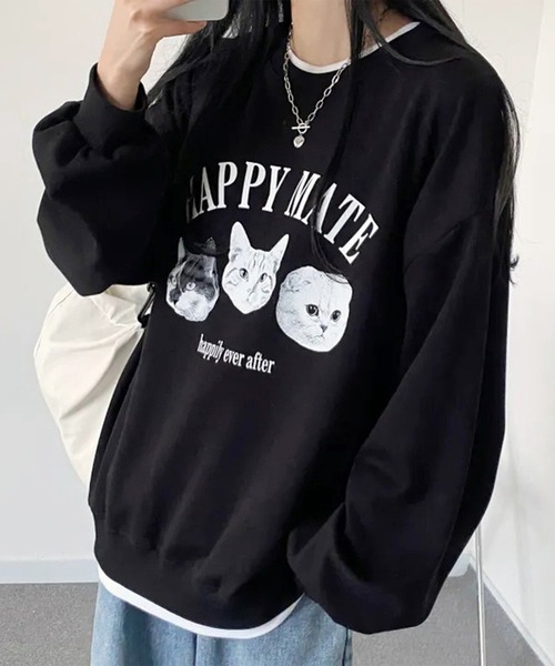 Lace Ladies（レースレディース）の「キャット プリント オーバーサイズ スウェット プルオーバー（スウェット・レディース・グレー/ブラック・M/XL）」の14枚目の写真