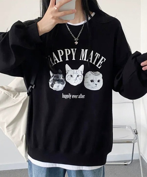 Lace Ladies（レースレディース）の「キャット プリント オーバーサイズ スウェット プルオーバー（スウェット・レディース・グレー/ブラック・M/XL）」の15枚目の写真