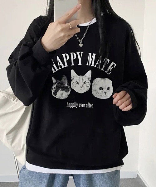 Lace Ladies（レースレディース）の「キャット プリント オーバーサイズ スウェット プルオーバー（スウェット・レディース・グレー/ブラック・M/XL）」の8枚目の写真