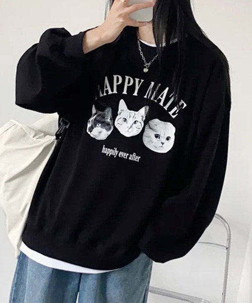 Lace Ladies（レースレディース）の「キャット プリント オーバーサイズ スウェット プルオーバー（スウェット・レディース・グレー/ブラック・M/XL）」の9枚目の写真