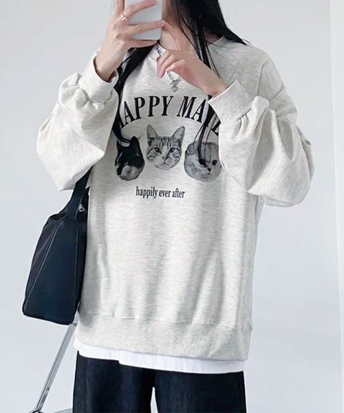 Lace Ladies（レースレディース）の「キャット プリント オーバーサイズ スウェット プルオーバー（スウェット・レディース・グレー/ブラック・M/XL）」の11枚目の写真