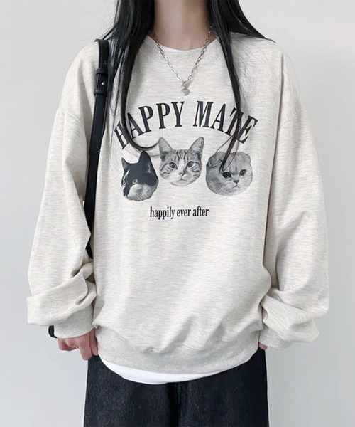 Lace Ladies（レースレディース）の「キャット プリント オーバーサイズ スウェット プルオーバー（スウェット・レディース・グレー/ブラック・M/XL）」の4枚目の写真