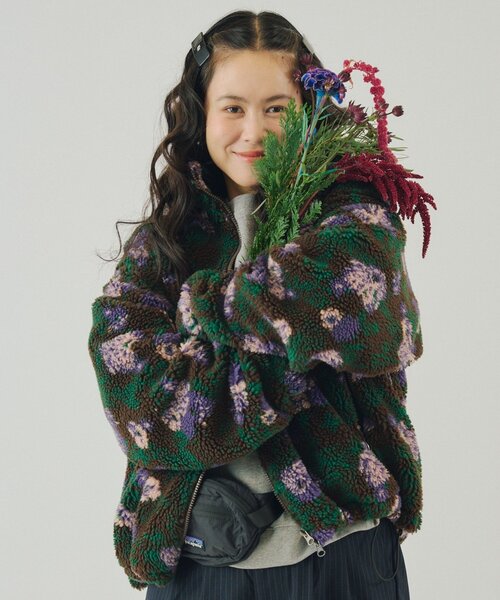 UNISEX】レトロフローラルパターンボアジャケット（ブルゾン