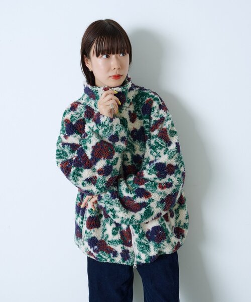セール】【UNISEX】レトロフローラルパターンボアジャケット（ブルゾン