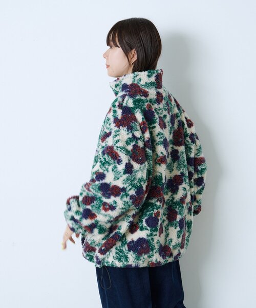 UNISEX】レトロフローラルパターンボアジャケット（ブルゾン