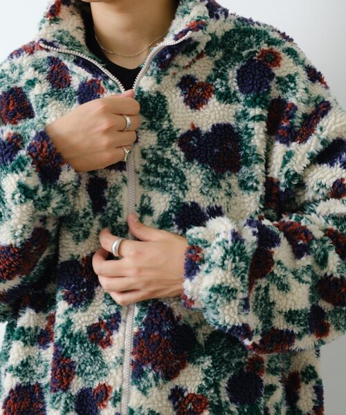 UNISEX】レトロフローラルパターンボアジャケット（ブルゾン