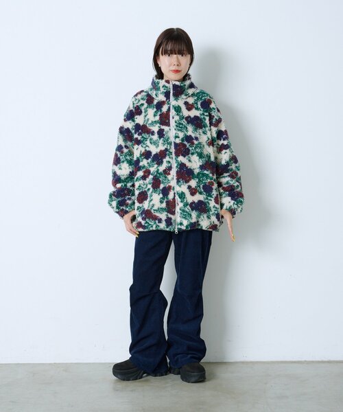 セール】【UNISEX】レトロフローラルパターンボアジャケット（ブルゾン