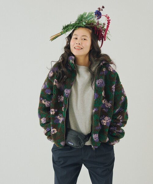 セール】【UNISEX】レトロフローラルパターンボアジャケット（ブルゾン