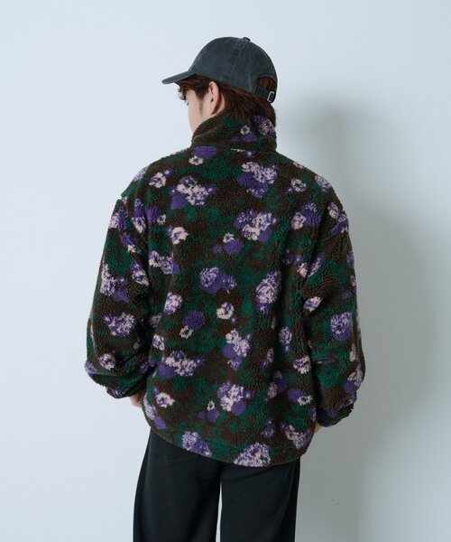 デザインジャケット レトロジャケット レトロブルゾン L 黒 紫 金ボタン UNISEX】レトロフローラルパターンボアジャケット（ブルゾン