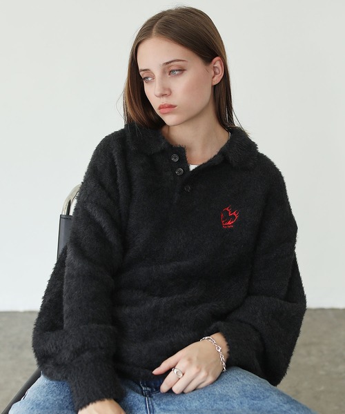 ROCHEM(ローシェン)の「ハートロゴ刺繍シャギーニットポロ(ニット/セーター・メンズ・ブラック/グレー/ブラウン/ネイビー・XS/S/M/L)」の7枚目の写真