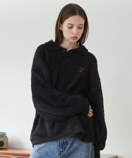 ハートロゴ刺繍シャギーニットポロ（ニット/セーター）｜ROCHEM