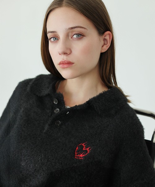 ROCHEM(ローシェン)の「ハートロゴ刺繍シャギーニットポロ(ニット/セーター・メンズ・ブラック/グレー/ブラウン/ネイビー・XS/S/M/L)」の9枚目の写真