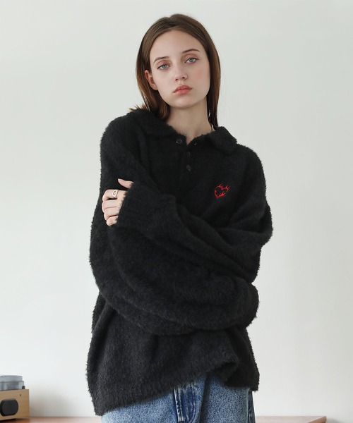 ROCHEM(ローシェン)の「ハートロゴ刺繍シャギーニットポロ(ニット/セーター・メンズ・ブラック/グレー/ブラウン/ネイビー・XS/S/M/L)」の12枚目の写真