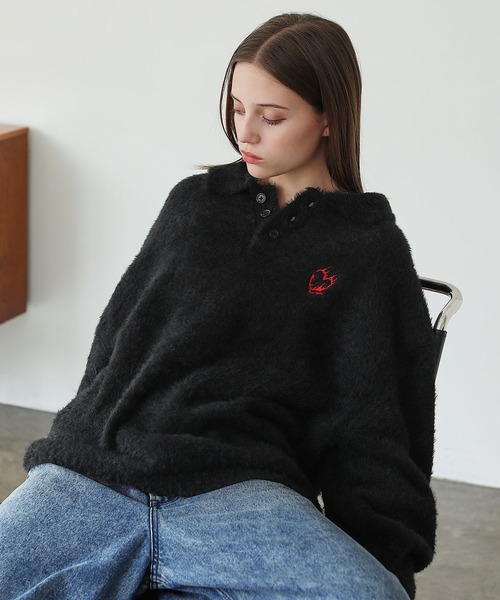 ROCHEM(ローシェン)の「ハートロゴ刺繍シャギーニットポロ(ニット/セーター・メンズ・ブラック/グレー/ブラウン/ネイビー・XS/S/M/L)」の13枚目の写真