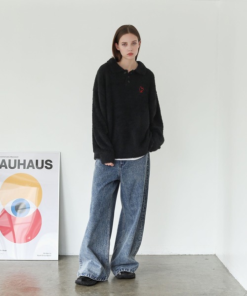 ROCHEM(ローシェン)の「ハートロゴ刺繍シャギーニットポロ(ニット/セーター・メンズ・ブラック/グレー/ブラウン/ネイビー・XS/S/M/L)」の14枚目の写真