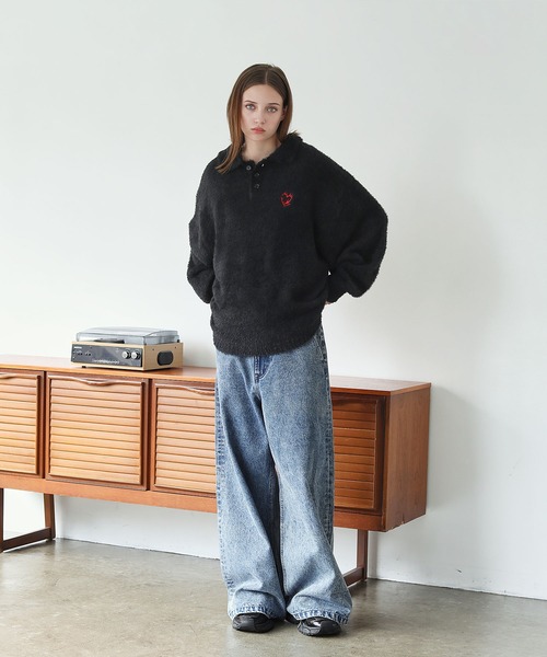 ROCHEM(ローシェン)の「ハートロゴ刺繍シャギーニットポロ(ニット/セーター・メンズ・ブラック/グレー/ブラウン/ネイビー・XS/S/M/L)」の15枚目の写真