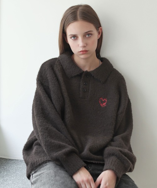 RASSVET ハート ニットポロ シャツ 新品同様 ローズ着用モデル　Mサイズ RASSVET ハート ニットポロ シャツ 新品同様 ローズ着用モデル M