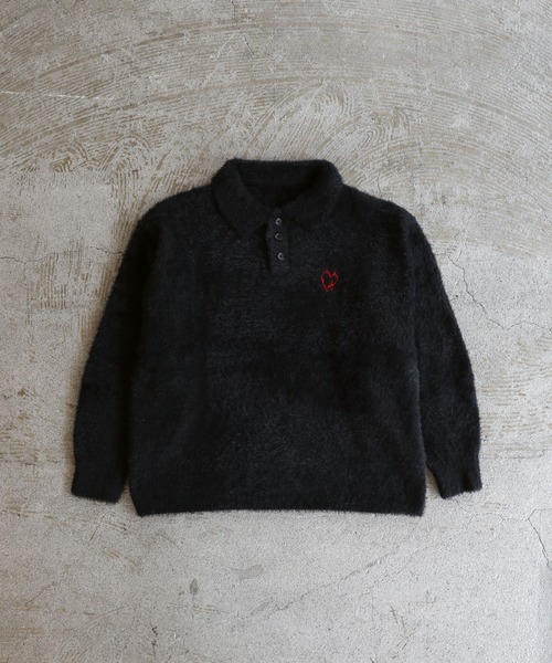 ハートロゴ刺繍シャギーニットポロ（ニット/セーター）｜ROCHEM