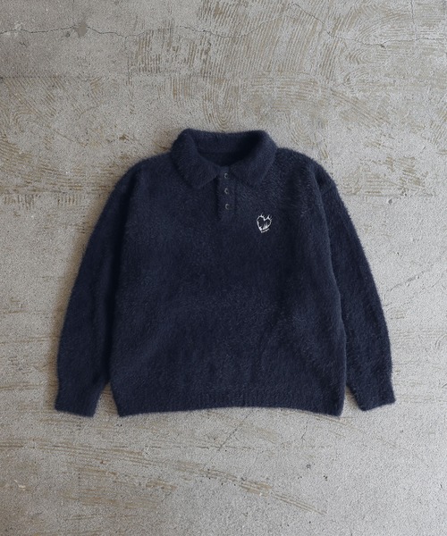 ハートロゴ刺繍シャギーニットポロ（ニット/セーター）｜ROCHEM