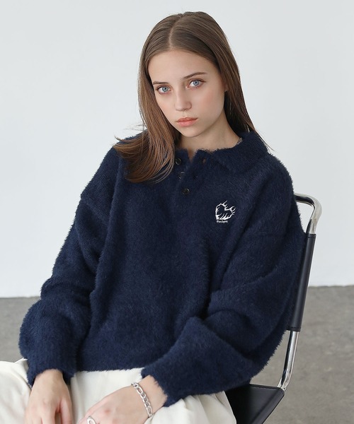 ハートロゴ刺繍シャギーニットポロ（ニット/セーター）｜ROCHEM